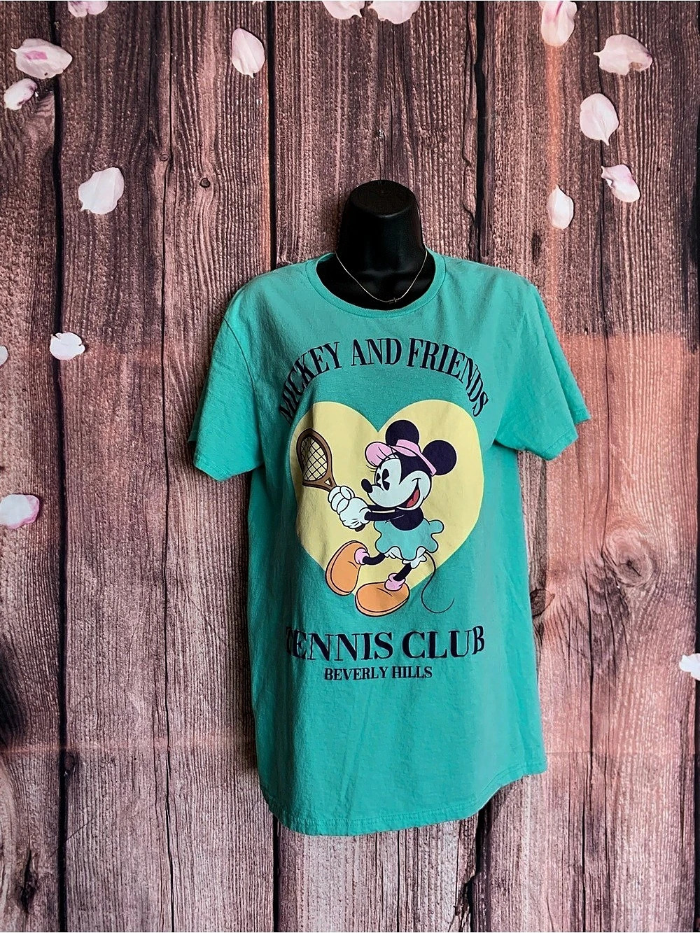 Disney Mickey and Friends Tennis Club Beverly Hills T-Shirt Turquoise Medium